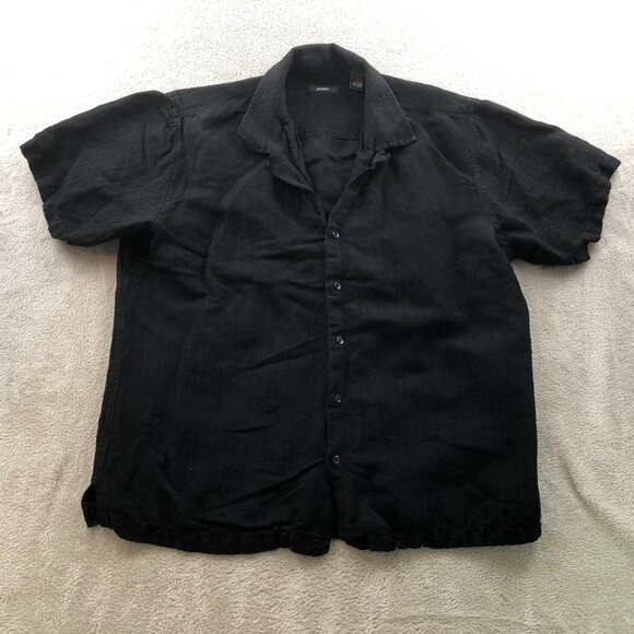 Alfani Mens Shirt Large Short Sleeve Linen Blend Button Up Casual Black Classic - Picture 7 of 8